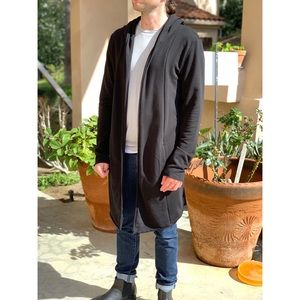 Asymmetric Black men’s hooded cardigan